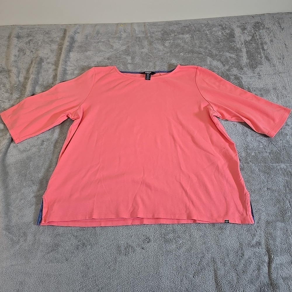 Lands End Shirt Womens XXL Coral Pink Pima Cotton Top 3/4 Sleeve Boat Neck